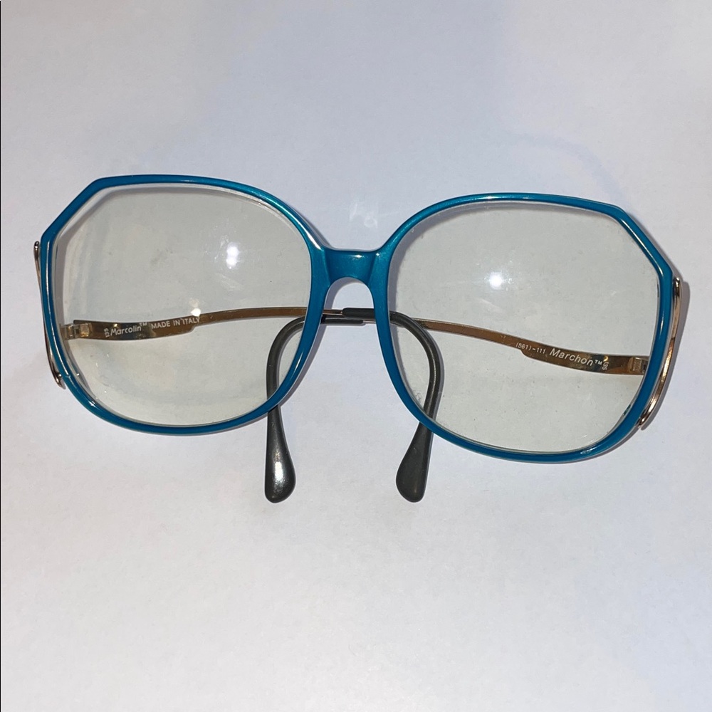 Vintage Marchon Marcolin 135 Teal Blue Oversize Italian made Glasses With Case - Picture 9 of 13